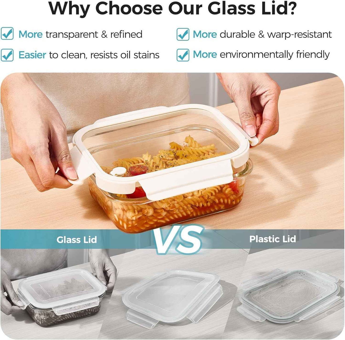 Vtopmart 5 Pack 35oz Glass Food Containers with Glass-Lids & Air Vent, Meal Prep Food Container Sets, Reusable Lunch box for leftovers, Save for Microwave, Oven, Freezer, and Dishwasher, BPA Free