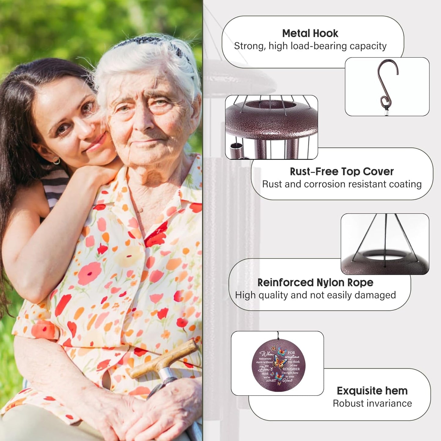 ASTARIN 36" Large Deep Tone Personalized Sympathy Wind Chimes, Memorial Wind Chime for Loss of Mother Father Loved One, Bereavement Gifts Decor Outdoor Patio Garden Graveyard