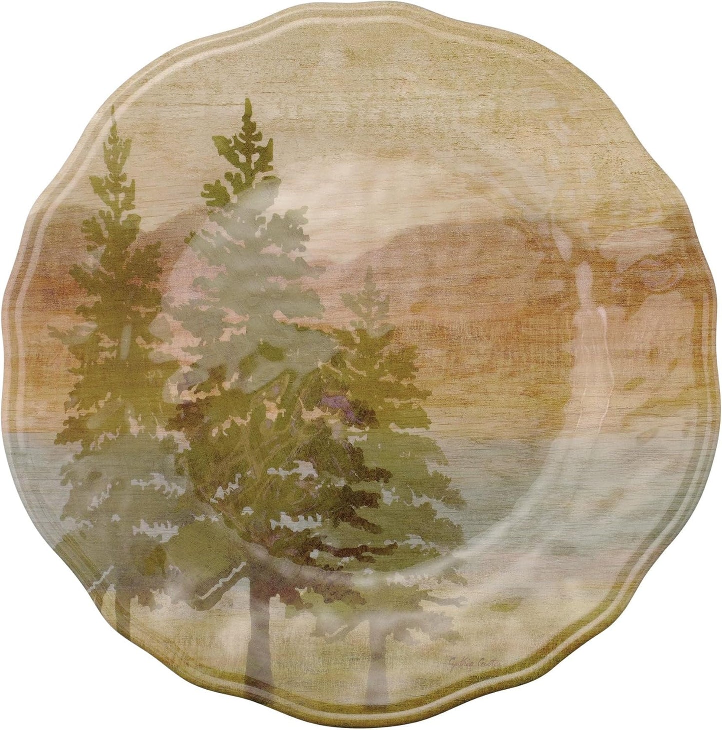 UPware 12 Piece Lakeside Pine Melamine Dinnerware Sets, Outdoor Dishes Set, Plates and Bowls Sets, Service for 4, Beige
