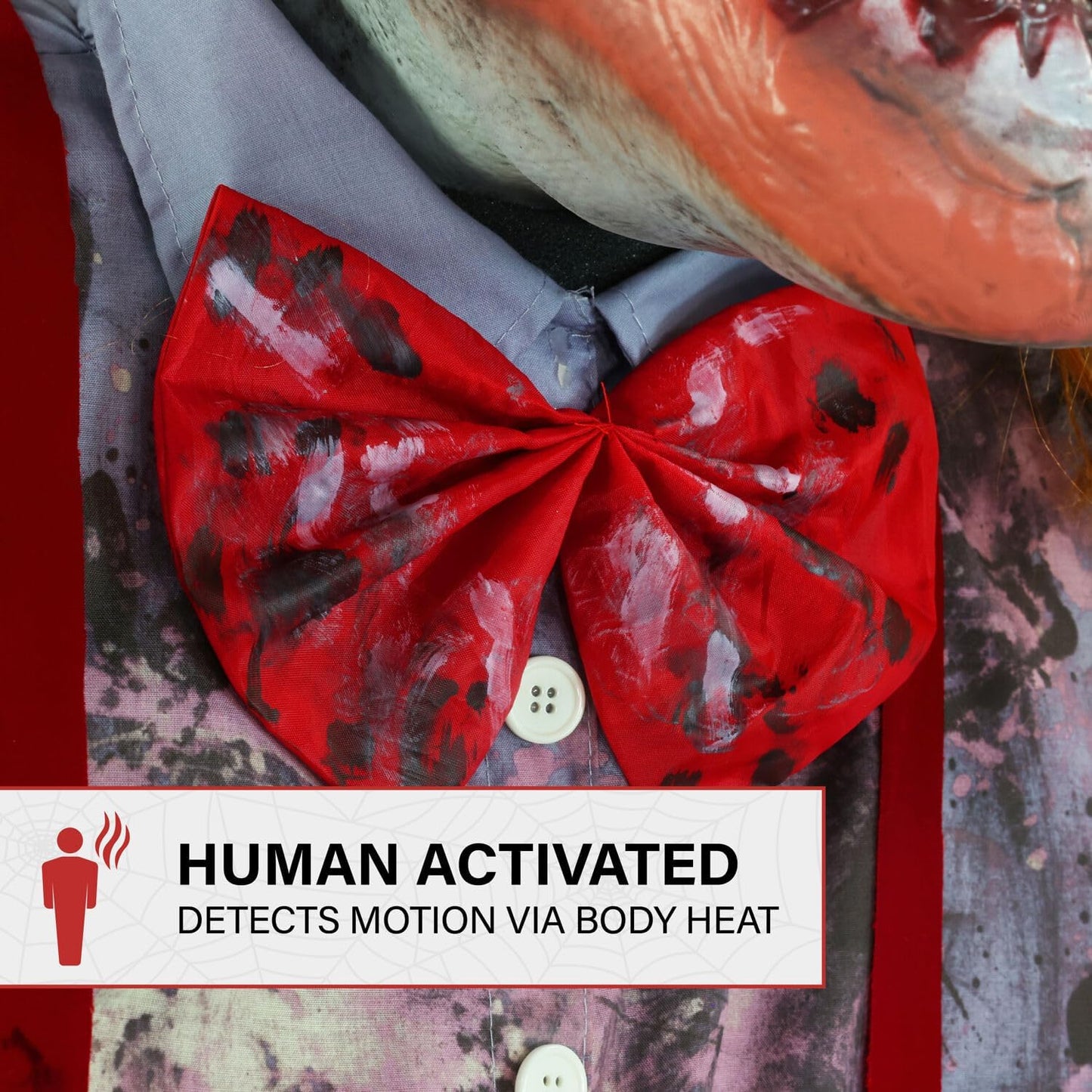 Haunted Hill Farm 6.5-Ft Animatronic I Scream Clown by Tekky, Halloween Animatronic, Creepy Party Decor, Indoor & Covered Outdoor Spooky Party Decoration Motion-Activated Lights & Sound, LifeSize