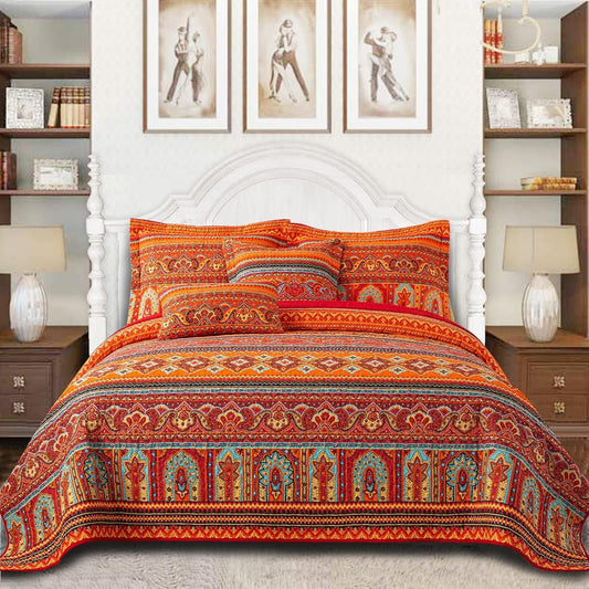 VAPUTAR Cotton Quilt King Size Bedding Set - 3 Pieces King Quilt Bedding Set, Boho King Size Quilts, Lightweight Reversible Coverlets Bedspreads for Farmhouse Bedroom (Red/Orange)