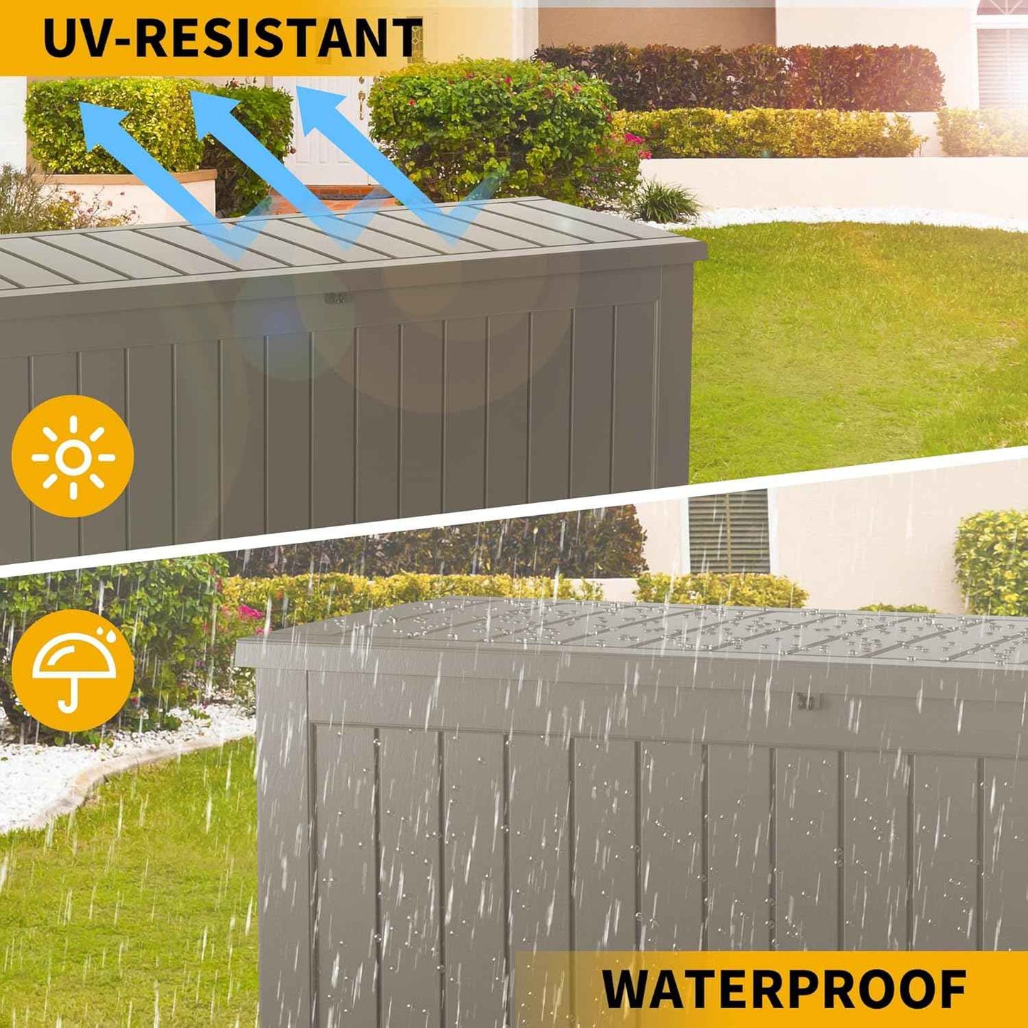 150 Gallon Outdoor Storage Box Patio Deck Box Waterproof, Resin Lockable Outside Large Storage Bin for Pool Cushion Furniture, Garden Tools UV-Resistant, Grey