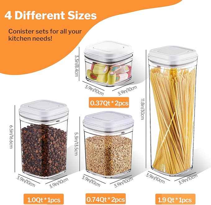 Pop Top Food Storage Container Set | 6Pcs Airtight Cereal Storage Organizer Canisters with Pop Lids, BPA-Free, Vacuum Seal & One-button Opening, Stackable Pantry Containers for Dry Food Storage