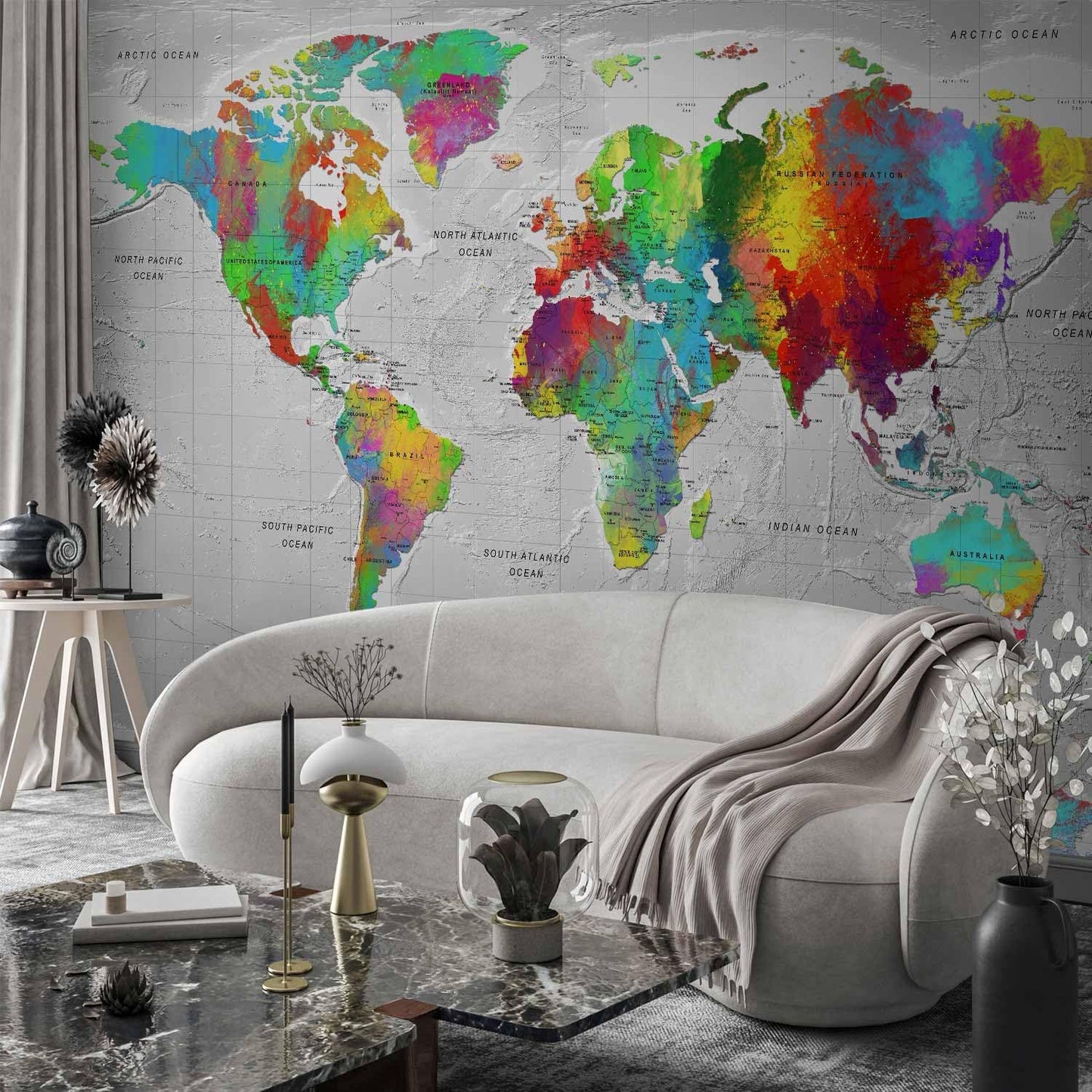 artgeist Wall Mural World Map 193x138 in - XXL Peel and Stick Self-Adhesive Wallpaper Removable Large Sticker Foil Wall Decor Print Picture Image Design Map of The World k-A-0128-a-a