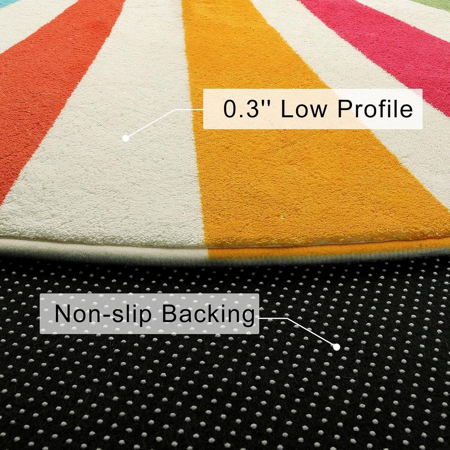 STARUIA Round Boho Rug 6 Ft Washable Round Area Rug for Playroom, Sunshine Circle Rug for Kids Room, Non-Slip Circluar Rainbow Carpet Soft Large Kids Rug for Classroom Dorm Bedroom