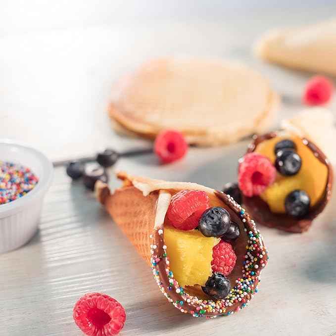 Mini Waffle Ice Cream Cone Maker - Bake 4 Homemade Mini Cones at Once, Includes Shaper Roller - Make Fun Bite Sized Entertaining Desserts for Holiday Parties, Special Occasions and Gift Giving Treats