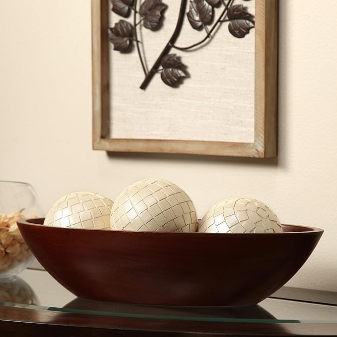 Hosley 14.5 Inch Dark Brown Wood Oval Bowl, Rustic Decorative Centerpiece for Dry Potpourri & Orbs, Elegant Home & Office Decor, Ideal Gift for Weddings, Spas & Reiki