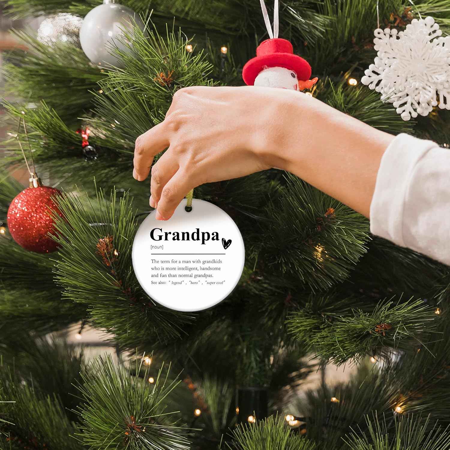 Grandpa Definition Ceramic Christmas Ornaments, Grandpa Gifts Christmas Tree Ornaments, Xmas Thanksgiving Birthday Gifts for Grandpas from Grandkids, Grandpas Decorative Hanging Ornament