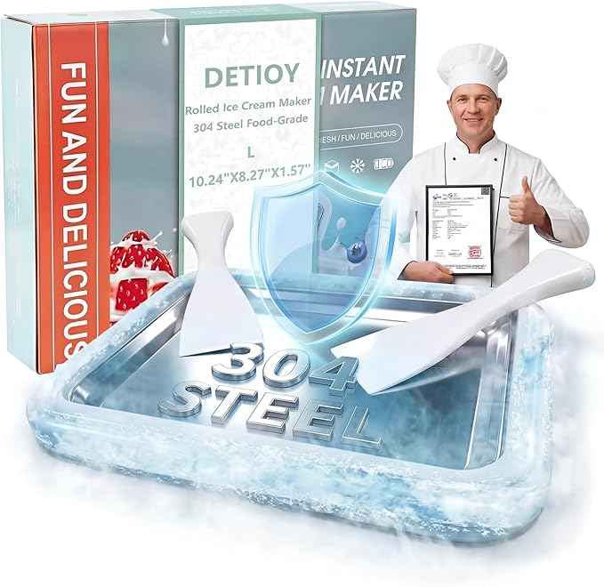 Rolled Ice Cream Maker Kit 2026 Upgraded-【Italy-SOAR-SUS-304】 Stainless Steel- DIY Rolled Ice Cream Tray 【Upgraded High-Freezing Refrigeration】 with 2 Scrapers -Large