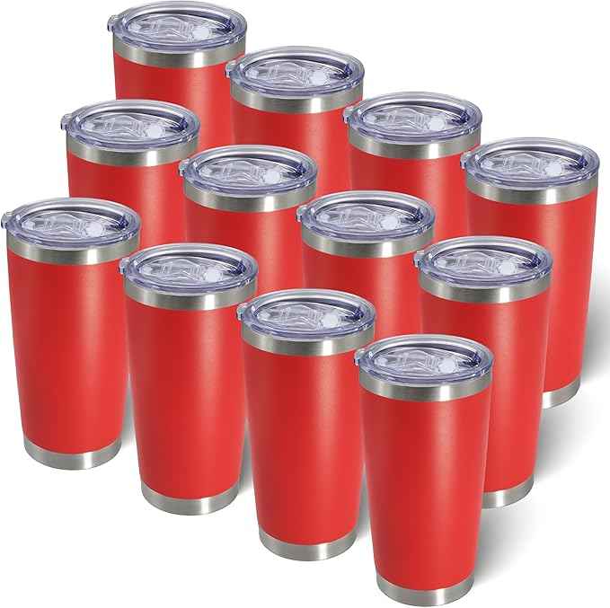AIANJI 20oz Tumbler Bulk Stainless Steel Tumblers with Lid Vacuum Insulated Double Wall Travel Coffee Mug Powder Coated Tumbler Cup for Hot and Cold Drinks(Red, 12 pack)