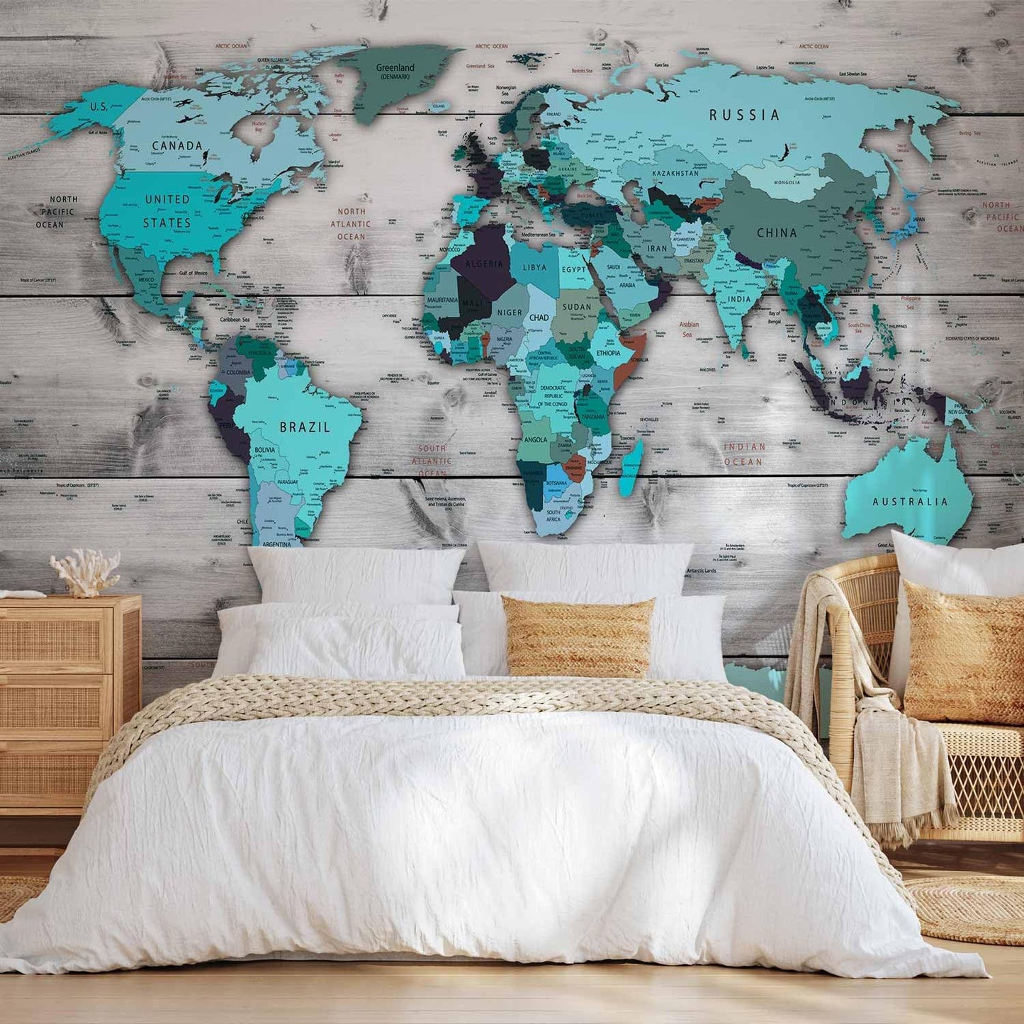 artgeist Premium Wall Mural World Map 79x55 in - XXL Non-Woven Wallpaper Fleece Wall Decor Photo Print Picture Image Design Home Map of The World k-B-0009-a-d