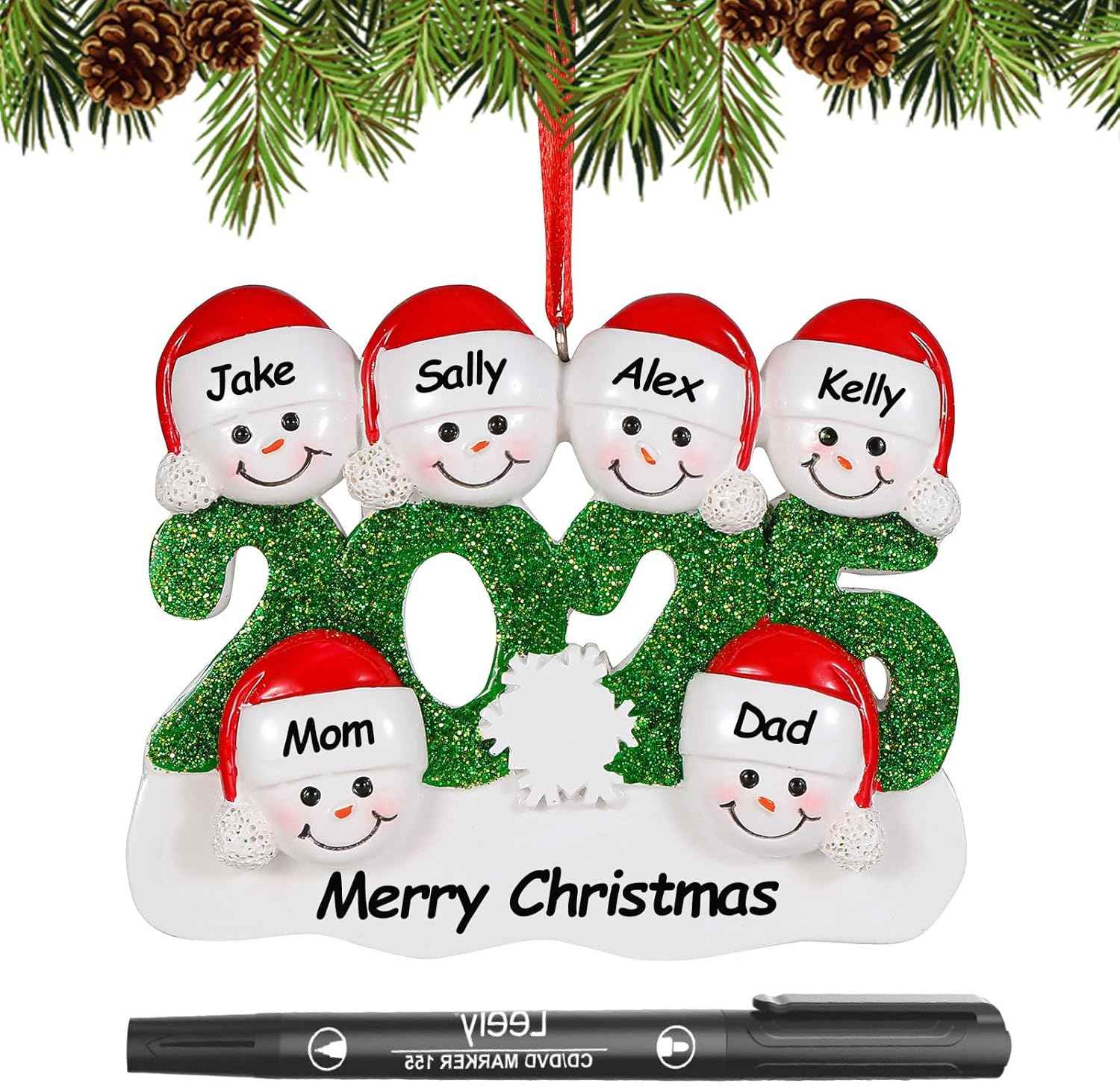 Personalized Christmas Ornaments 2025 Family of 2/3/4/5/6 Custom Christmas Snowman Ornament with Names Customized Family Ornaments for Christmas Tree Decoration Customized Gifts, Family of 6