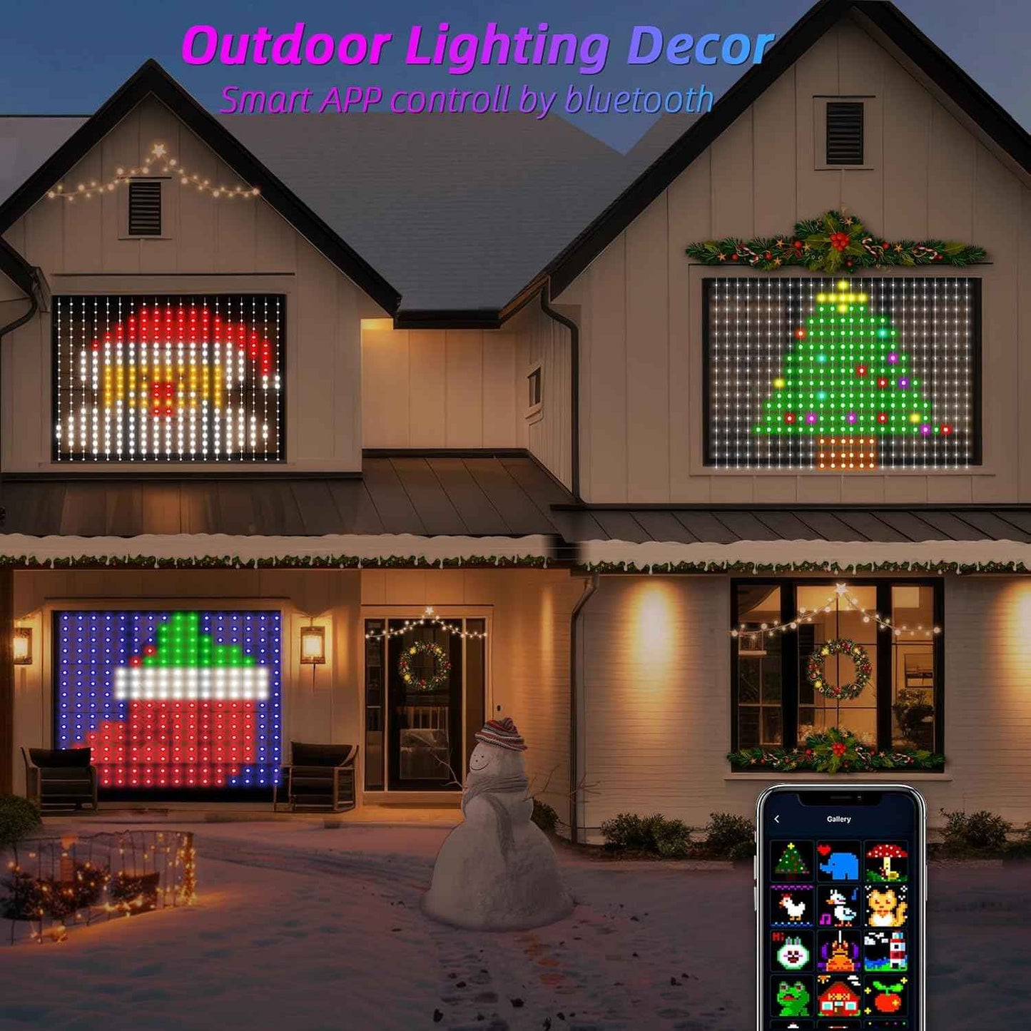 Curtain Lights,Smart LED Color Changing Wall Lights with APP&Remote,Dynamic DIY GIF Christmas String Fairy Lights for Kids Bedroom Living Room Holiday Decor,Outdoor IP65 Waterproof,5.25x5.25ft