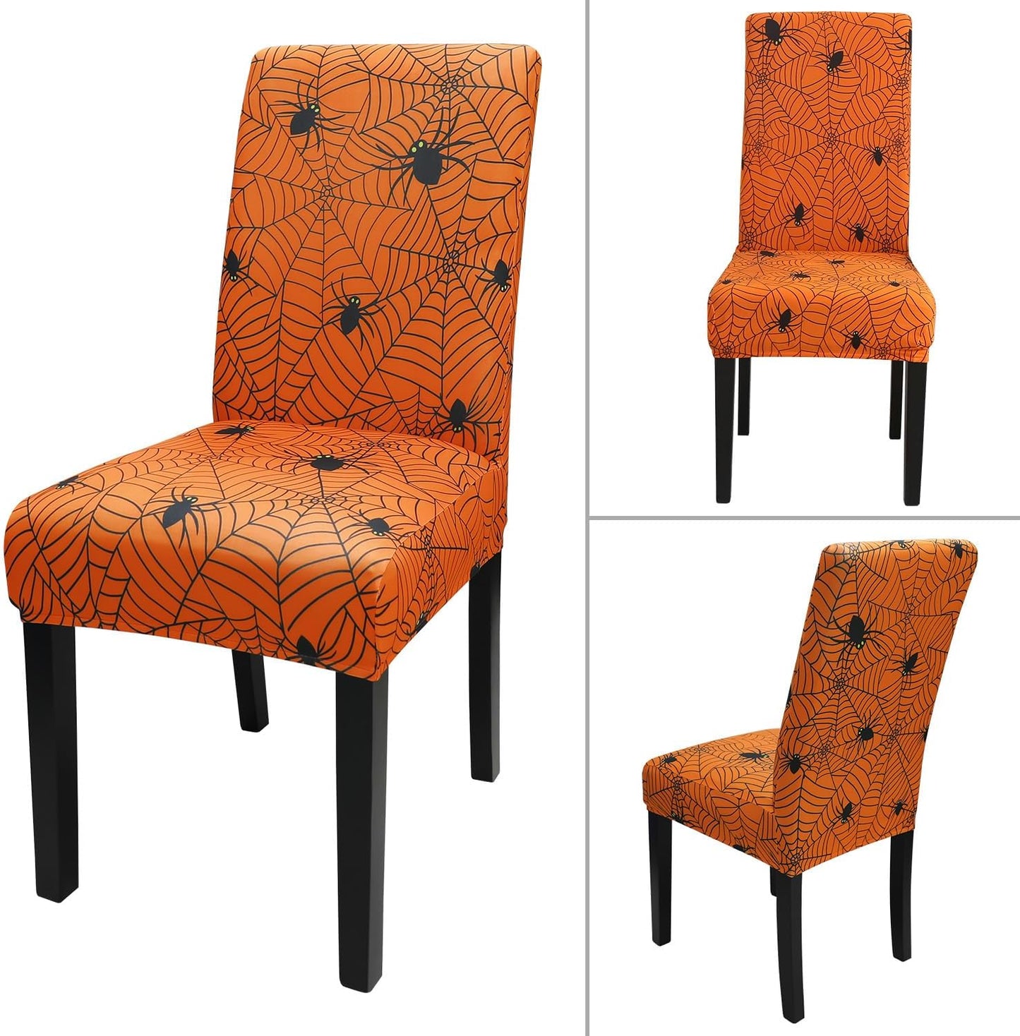 JQinHome Halloween Orange Dining Chair Slipcover, Spider Web Chair Covers Set of 4 ，High Stretch Washable Chair Protector Cover for Dining Room, Kitchen,Home Party,Wedding Ceremony(Orange, 4PC)