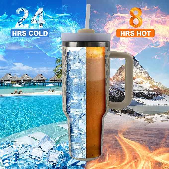 Jormungand 40 oz Tumbler with Handle and Straw, Vacuum Insulated Stainless Steel Cup & Water Bottle, Leakproof Lid, BPA-Free, Cup Holder Friendly for Travel, Keeps Drinks Hot & Cold White