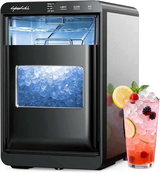CyberChill Nugget Ice Maker Countertop 44lbs Per Day Pebble Sonic Ice Makers Machine Chewable Pellet Ice with Self-Cleaning Removable Water Tank See Through Window for Home/Kitchen/Office