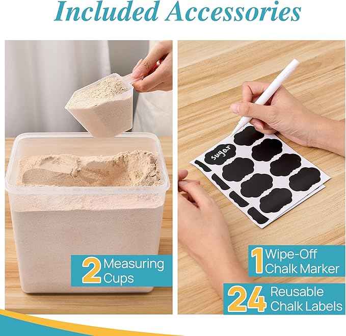 Vtopmart 9.5L 2 Pack Extra Large Flour Sugar Storage Containers for 25lbs flour, Airtight Kitchen Pantry Organization Canisters with Lids for Bulk food, Rice, Baking Supplies, BPA Free, Black