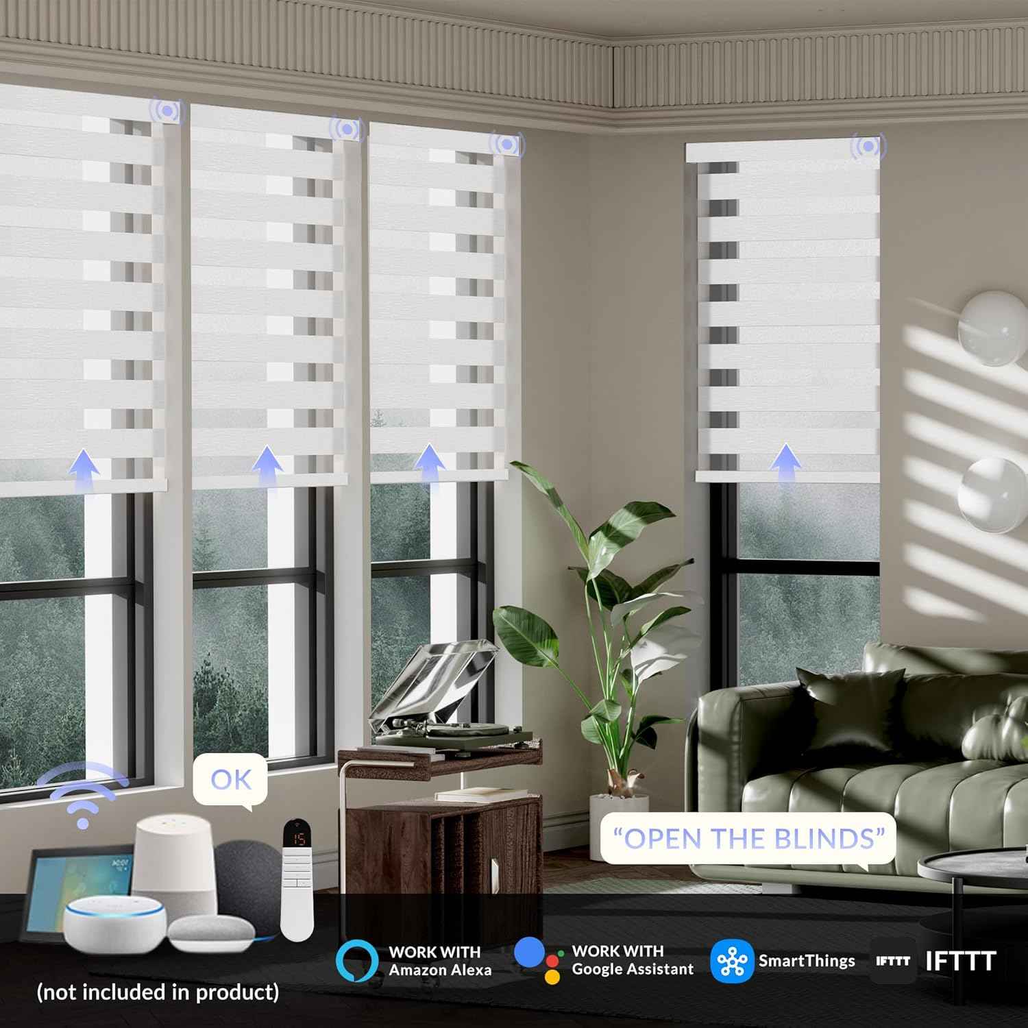 Boolegon Motorized Zebra Blinds with Remote, 65% Filtering Smart Zebra Shades, Automatic Privacy Zebra Roller Shades for Day and Night, Easy to Install Blinds, Cloud Sheer White, Custom Sizes