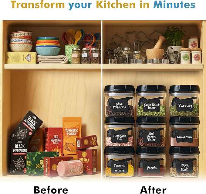 Shazo 9 PC Airtight Food Storage Containers - BPA Free Clear Plastic Snack & Spice Containers with Easy Lock Lids - Kitchen and Pantry Organization for Herbs, Coffee, Tea - 0.5L / 2.1 Cups