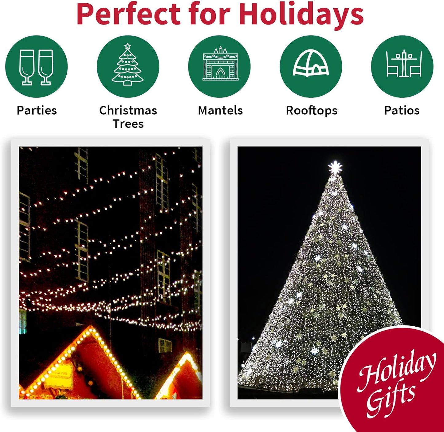 White Wide Angle LED Christmas Lights, 64.8 Ft 300 Count, Pack of 3 Strands 21.9 Ft 100 Lights UL Certified Commercial Grade Green Wire 5mm Holiday String Light