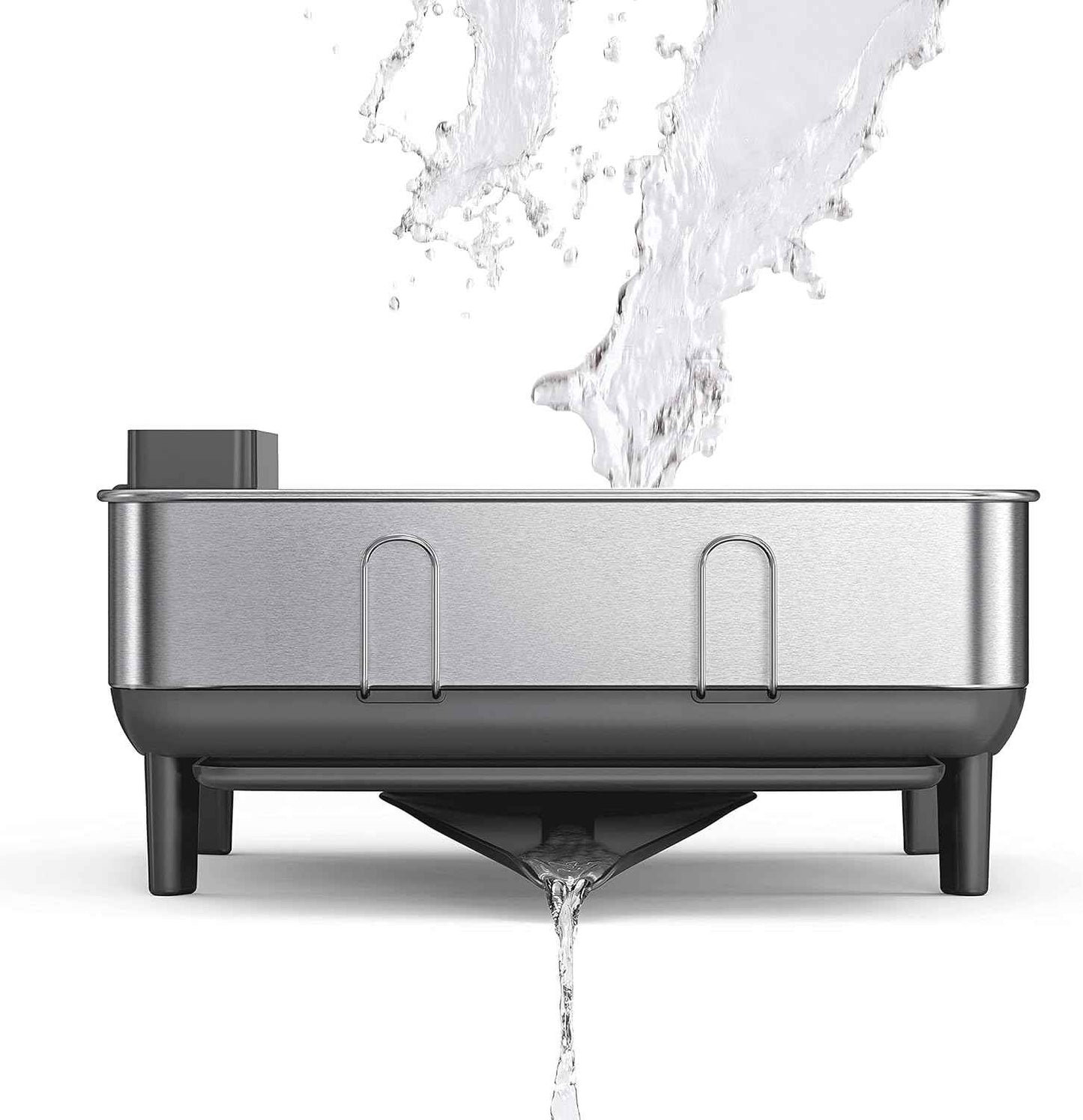 simplehuman Steel Frame Dishrack, Compact Dish Drying Rack for Small Kitchens, 360º Easy Drain Swivel Spout, Anti-Residue Coating, Moisture Control Surface, Brushed Stainless Steel