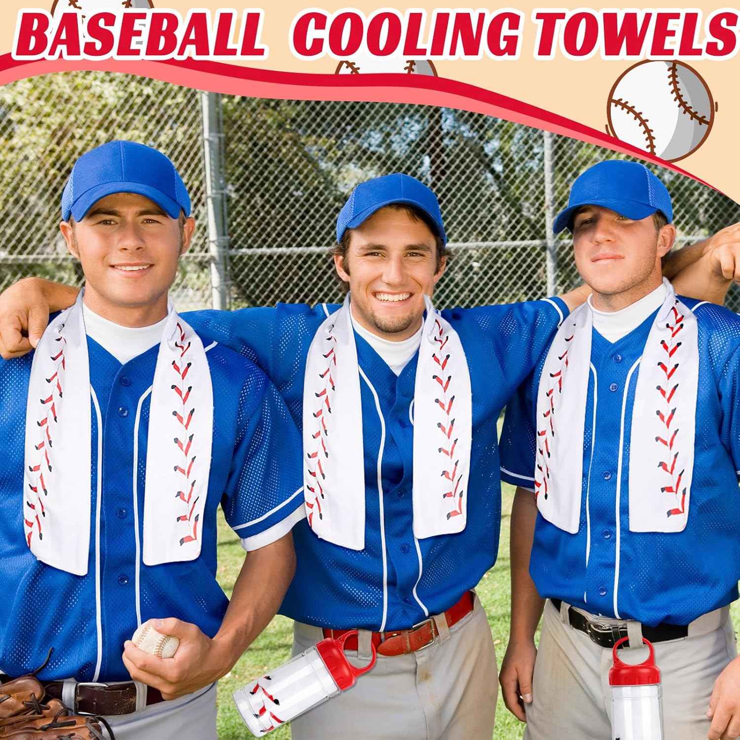 Denylo pro 3 Sets Baseball Cooling Towels Breathable Chilly Towel with Plastic Container Ice White Sports Microfiber Towels or Baseball Player Team Coach Party Favors