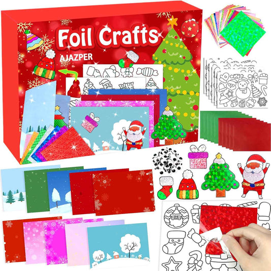 Foil Crafts for Kids, Christmas Crafts for Kids, Christmas Games Cards Craft Kit with Envelopes, DIY Creative Activity Gifts, Arts and Crafts Set for Boys and Girls Ages 4 5 6 7 8 9 10 Toys Gifts