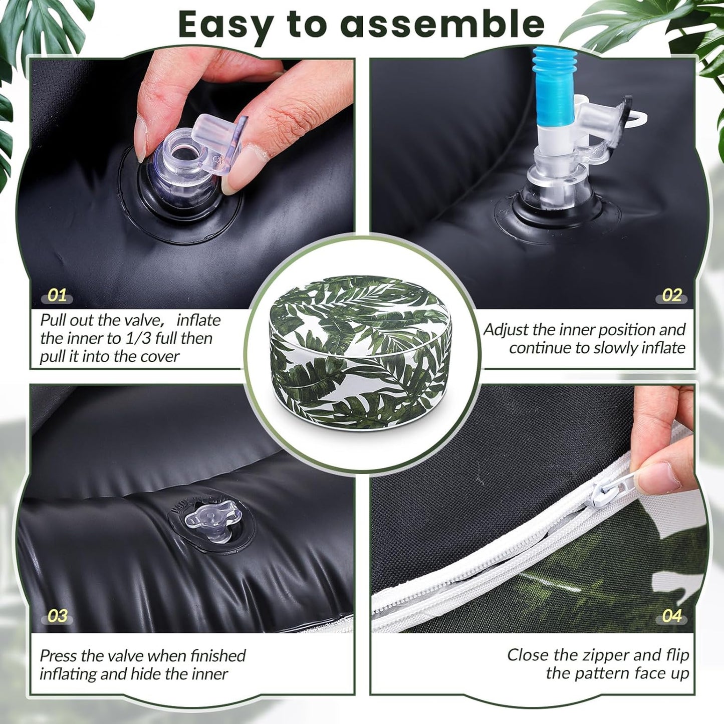 2 Pack Outdoor Inflatable Ottoman Waterproof Inflatable Pouf Foot Rest with Handle D21 x H9 Portable for Patio Camping Garden or Home