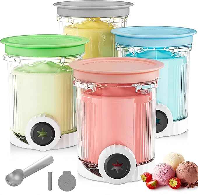 Replacement Pints and Lids (4 Pack) - Compatible with Ninja Swirl Creami NC700 Series Ice Cream Maker, BPA-Free, Dishwasher Safe Includes a dust cover set