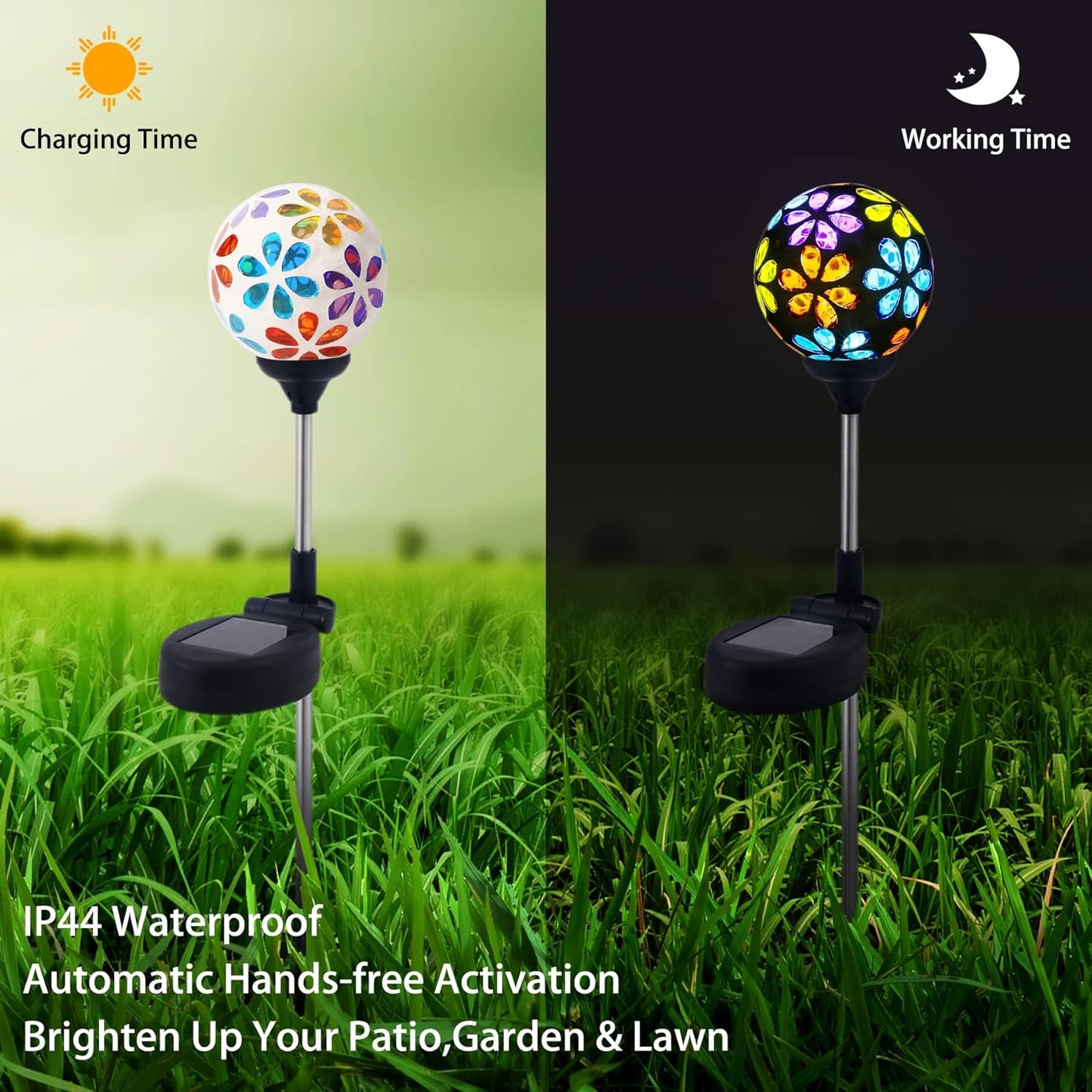 WNP Outdoor Christmas Solar Stake Light Decoration Garden Waterproof,Colorful Glow Solar Powered Flower Ball Light Decorative Outdoor Landscape Solar Absorbed Lights for Yard,Path
