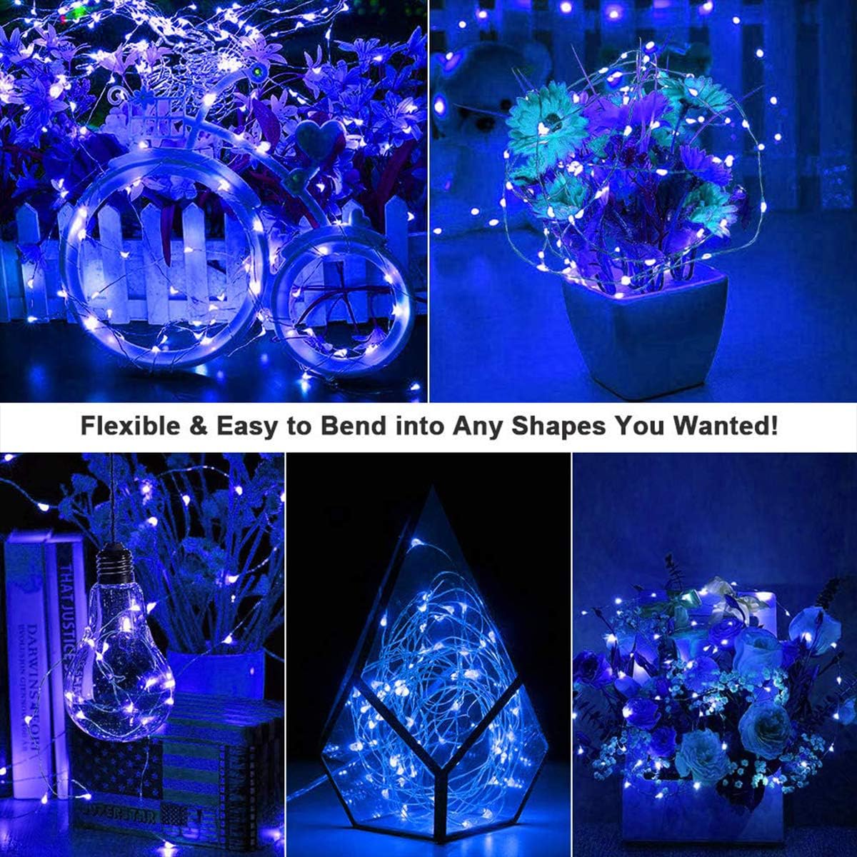 Led Fairy Lights Battery Operated, 4 Packs Mini Battery Powered Copper Wire Starry Fairy Lights for Bedroom, Christmas, Parties, Wedding, Centerpiece, Decoration (5m/16ft Blue)