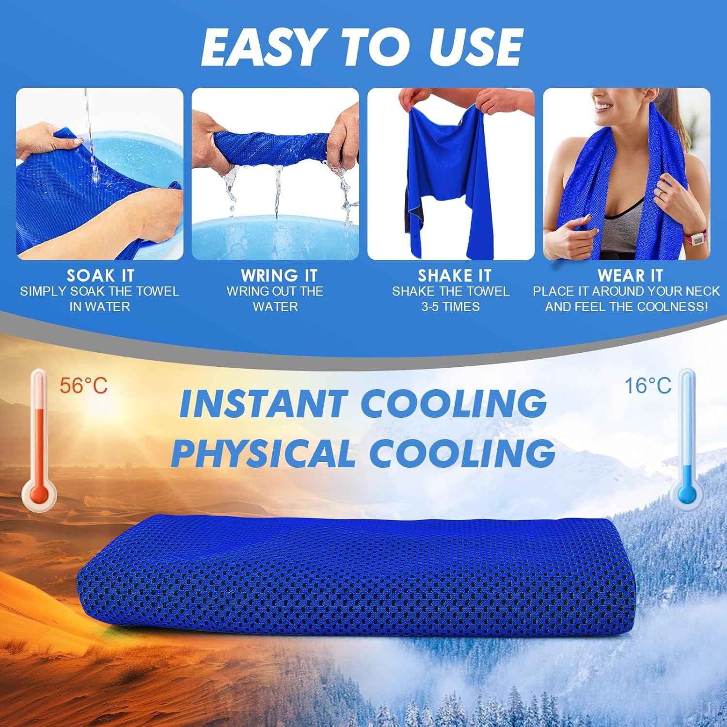 CSITE 4 Pack Cooling Towels (47"x12") for Neck and Face, Ice Towel for Hot Weather, Soft Breathable Chilly Gym Towels, Microfiber Towel for Work Out, Yoga, Running, Camping & More Activities