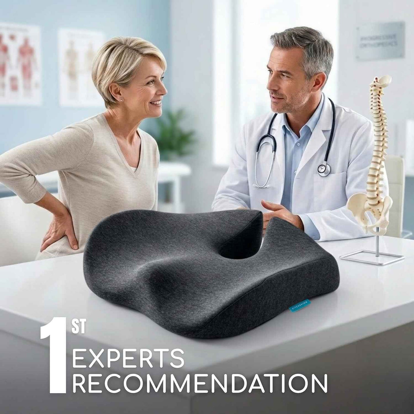 SitCushion X Large Office Chair Cushion for Sciatica Pain Relief, Memory Foam Seat Cushion for Car Seat Pad, Orthopedic Pillow. Computer Chair Cushion for Tailbone Pain Relief All Day Comfort (Gray)