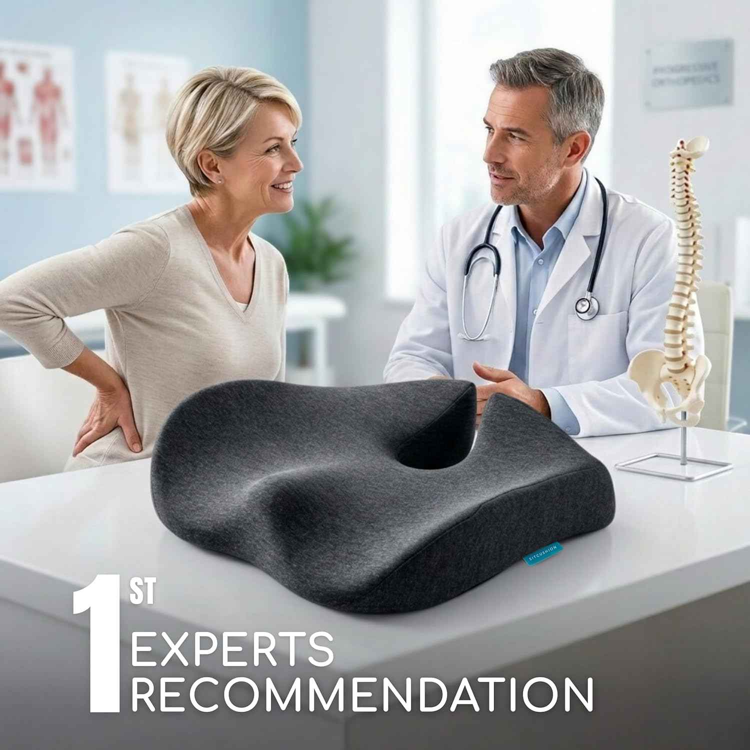 SitCushion X Large Office Chair Cushion for Sciatica Pain Relief, Memory Foam Seat Cushion for Car Seat Pad, Orthopedic Pillow. Computer Chair Cushion for Tailbone Pain Relief All Day Comfort (Gray)