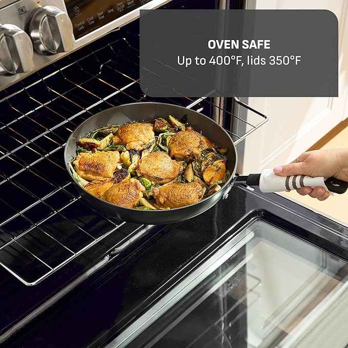 T-Fal Ultimate Hard Anodized 12-Piece Ceramic Nonstick Cookware Set, Oven Safe Up to 400°F, Ceramic Pots and Pans Set, Frying Pans, Saucepan, Stockpot, Cooking Utensils, Stone