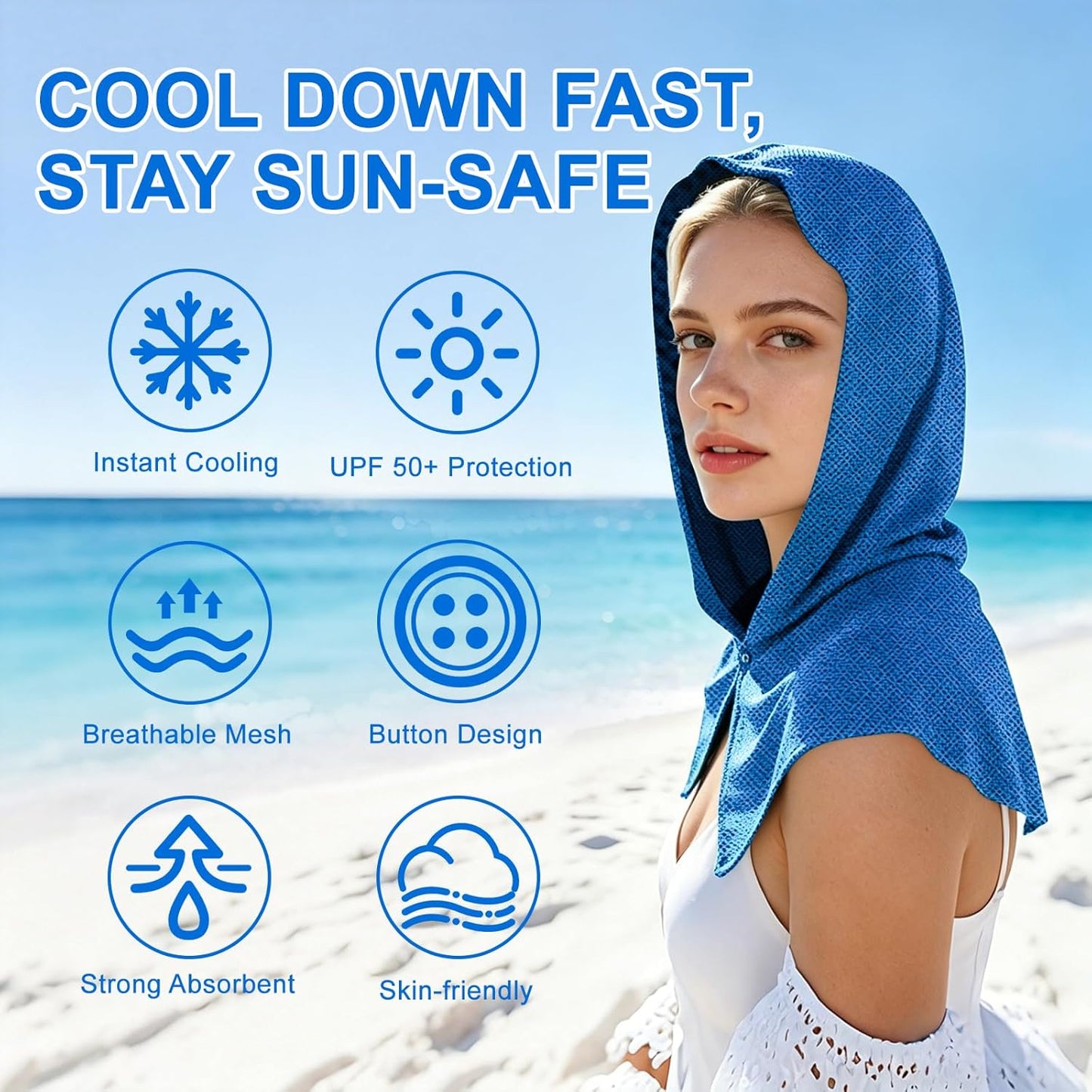 2 Pack Cooling Hoodie Towels for Neck and Face, UPF 50 Sun Protection & Instant Cooling Towels for Hot Weather, Soft Breathable Towel for Work Out, Sport, Gym, Camping & More Activities