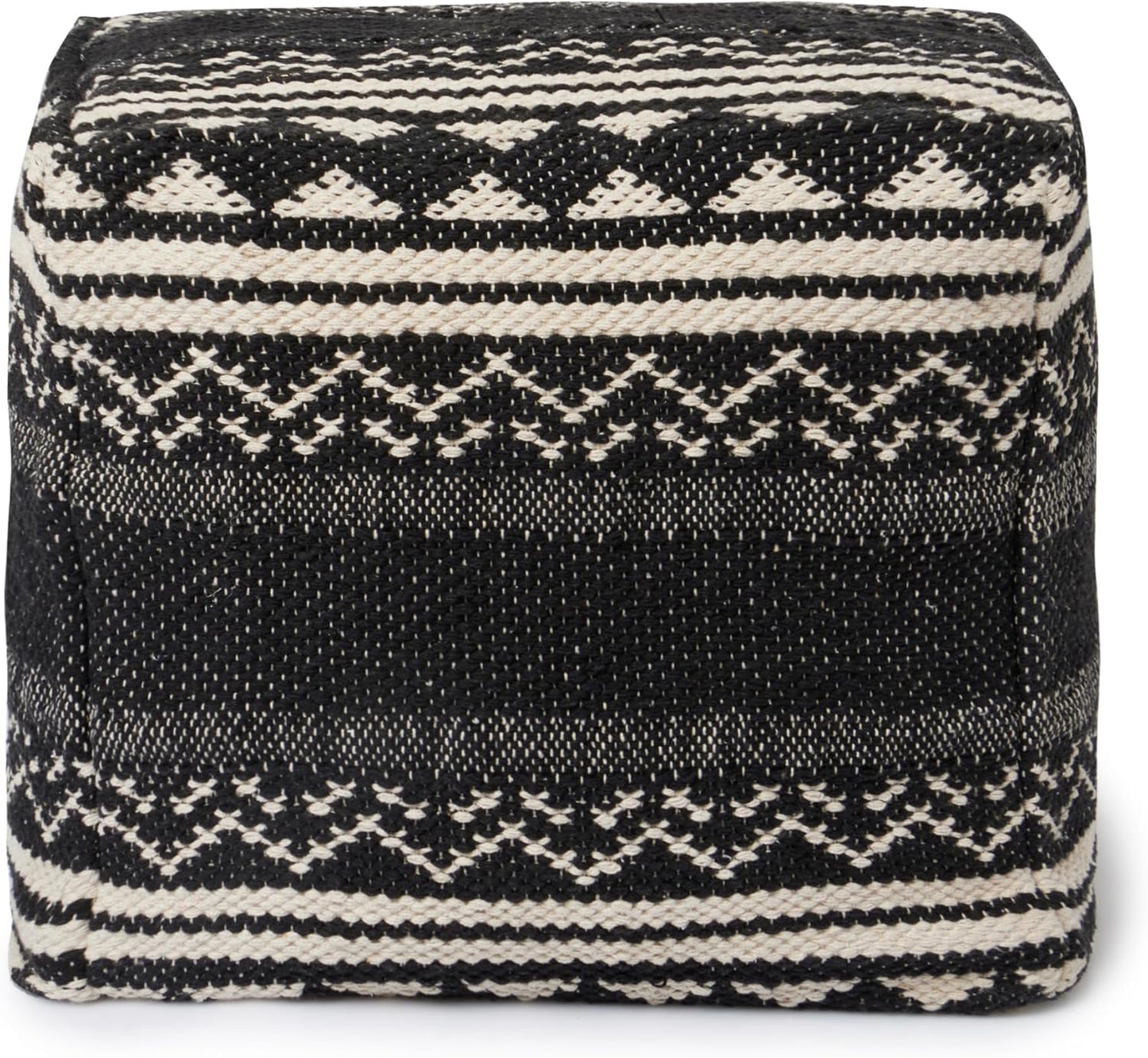 REDEARTH · Tufted Pouf Ottoman with Filler Textured Storage Cube Bean Bag Pouffe Footrest for Living Room, Bedroom, Nursery, Kidsroom; 100% Cotton (17.5"X17.5"X17.5", Ziggurat Obsession Black)