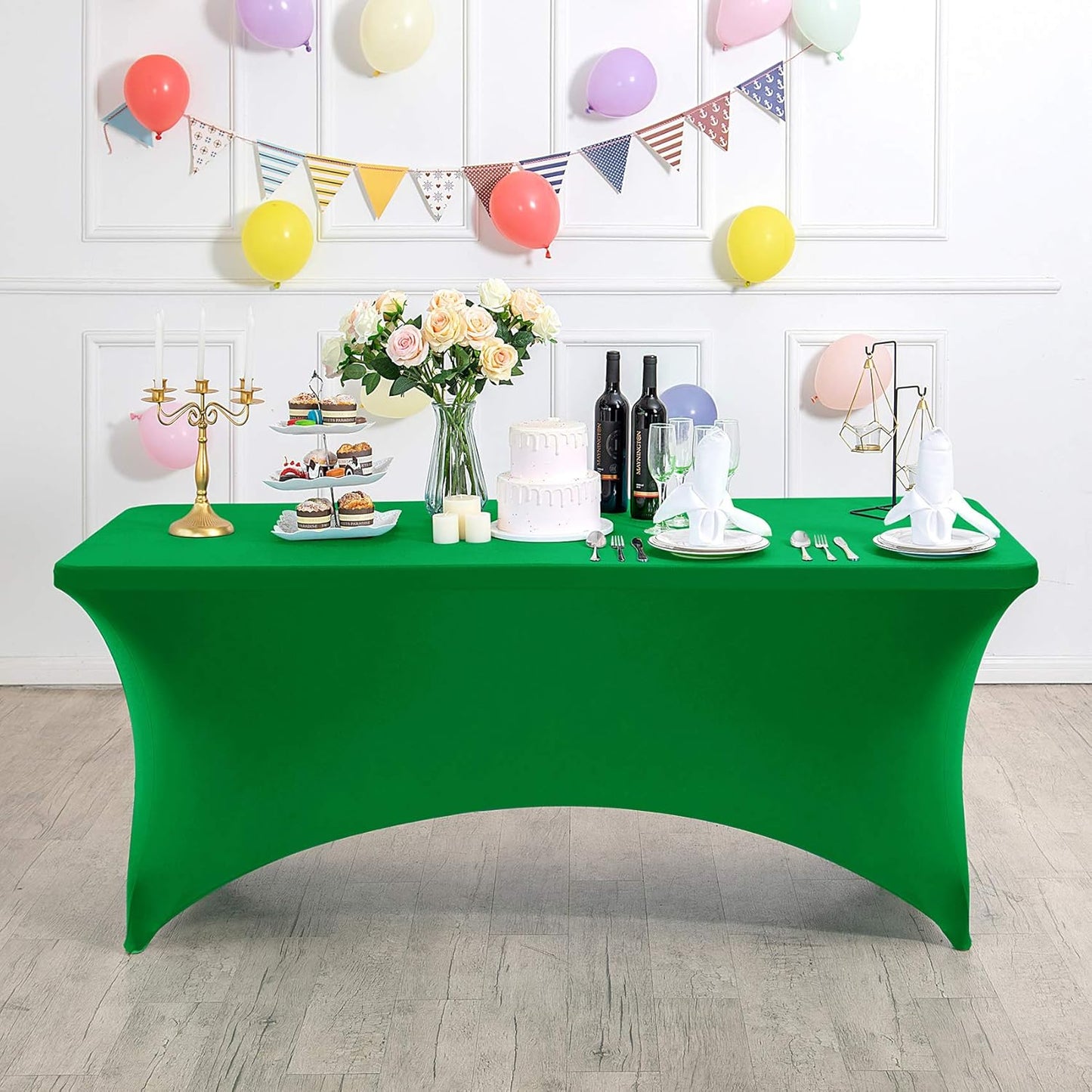 2Pack Spandex Table Cover for 4FT or 6ft or 8ft Table Universal Fitted Stretch Tablecloth for Party, Banquet, Wedding and Events-Emerald