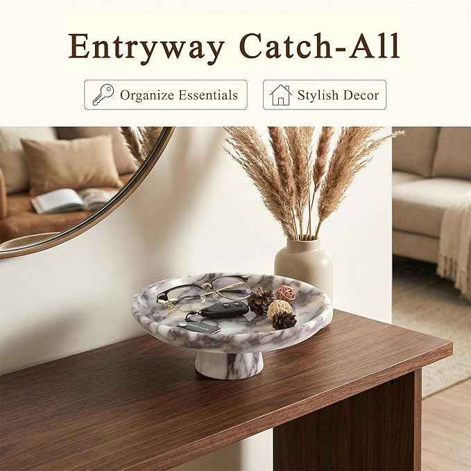 YMXYJM Natural Marble Pedestal Fruit Bowl, Large Decorative Bowl for Kitchen Counter/Living Room/Dining Table/Entryway,Calacatta Viola Purple
