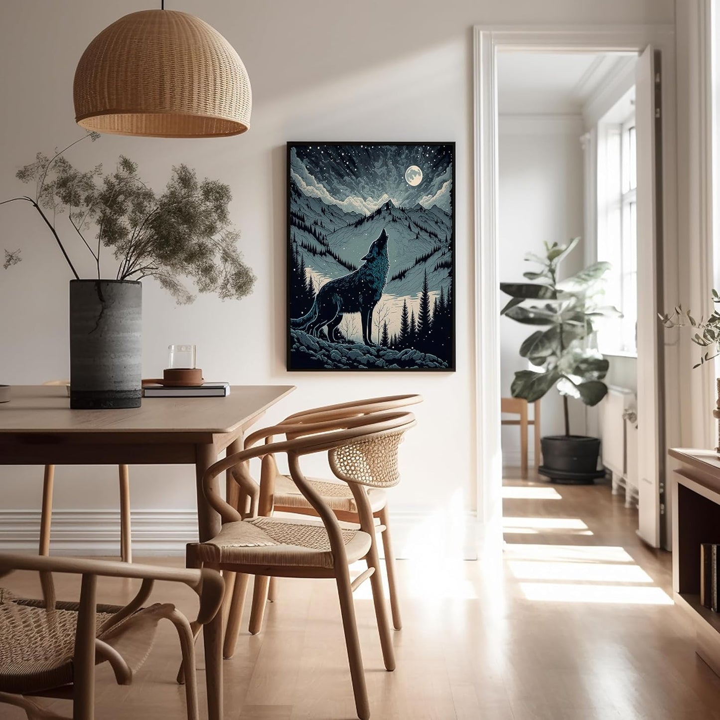 Poster Master Howling Wolf Poster - Moon Print - Mountain Art - Wolf & Moon Art - Gift for Men, Women & Animal Lover - Landscape Decor for Bedroom, Living Room or Kid's Room - 11x14 UNFRAMED Wall Art