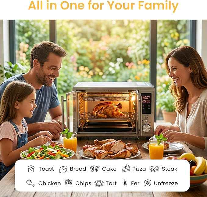 Simple Deluxe 29.6QT Dual Door Air Fryer Toaster Oven Combo with Smart Probe, 12-in-1 Smart Air Fryer Oven, 450°F, Stainless Steel