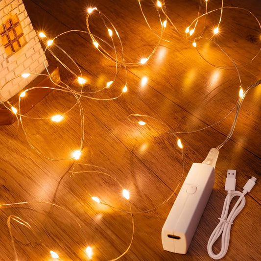 Lakumu Mini Fairy Lights Battery Operated, Twinkle Lights with Timer, Rechargeable LED String Lights for Bedroom, Christmas Decorations, Wedding, Vine, Centerpiece Table Decor (5M/16FT Orange)