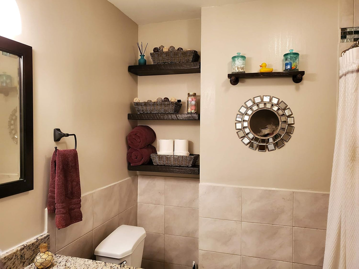 joelsantiques 24 Inch Wooden Floating Shelves for Wall - 24x6x2 in - Made of Natural Wood - Short Heavy Duty Rustic Wall Shelves for Bedroom - Perfect for Bathroom, Kitchen - Mocha