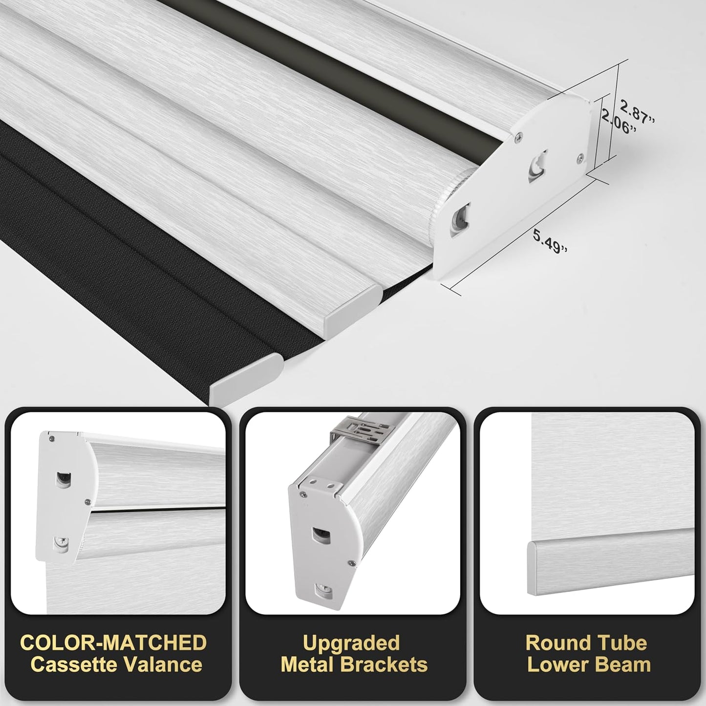 BERISSA Cordless Double Roller Shades with Cassette Valance, Blackout and Light Filtering Day and Night Shades for Home Office Door. Linen Black and White, 44 W x 64" H