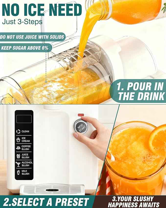 WantJoin 2-in-1 Slushie Machine – 72 oz White Frozen Drink Machines with 6 Preset Modes, No Ice Needed, Quiet and Simple Knob Operation, Frozen Drink Maker for Ice Cream, Margarita & Slushy