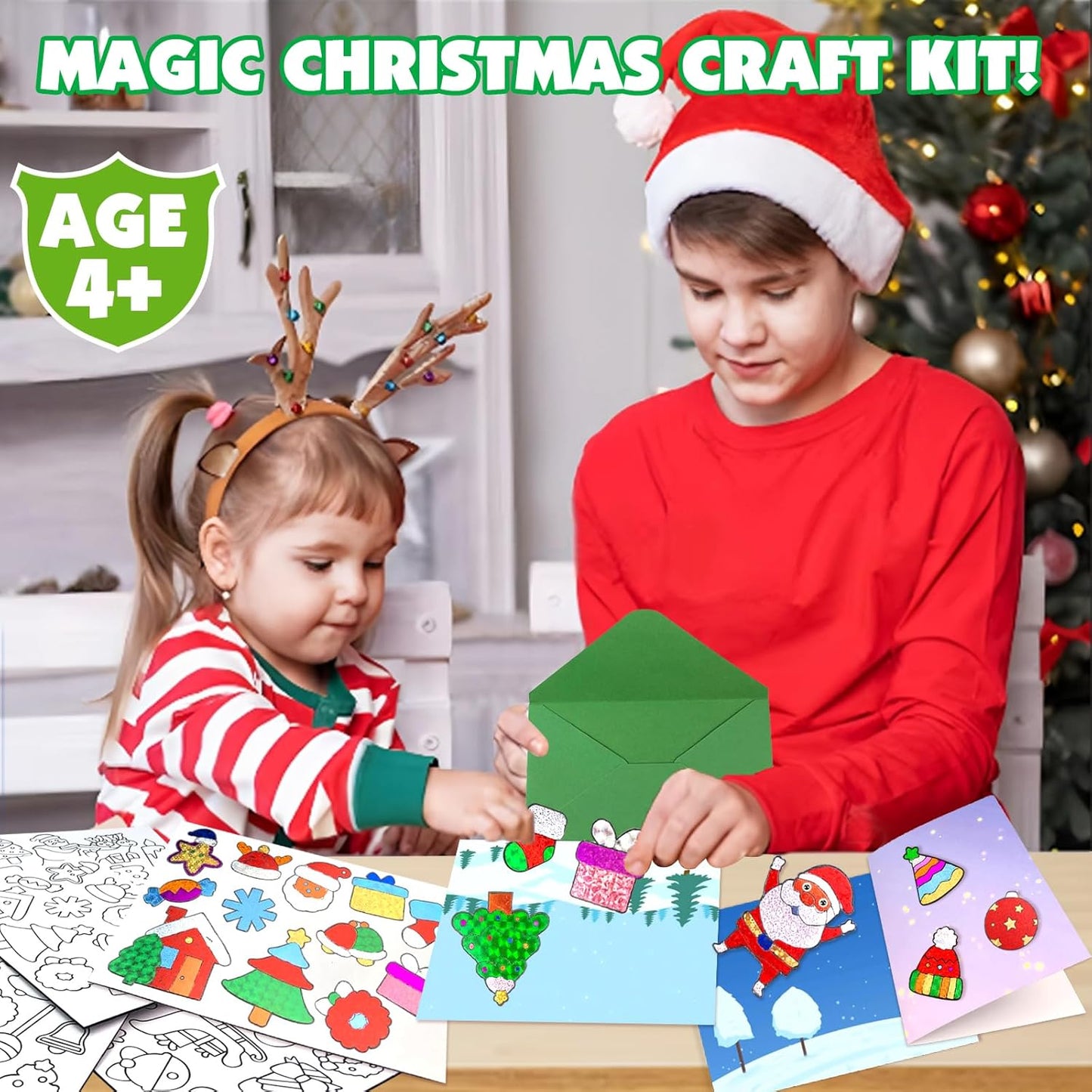 Foil Crafts for Kids, Christmas Crafts for Kids, Christmas Games Cards Craft Kit with Envelopes, DIY Creative Activity Gifts, Arts and Crafts Set for Boys and Girls Ages 4 5 6 7 8 9 10 Toys Gifts