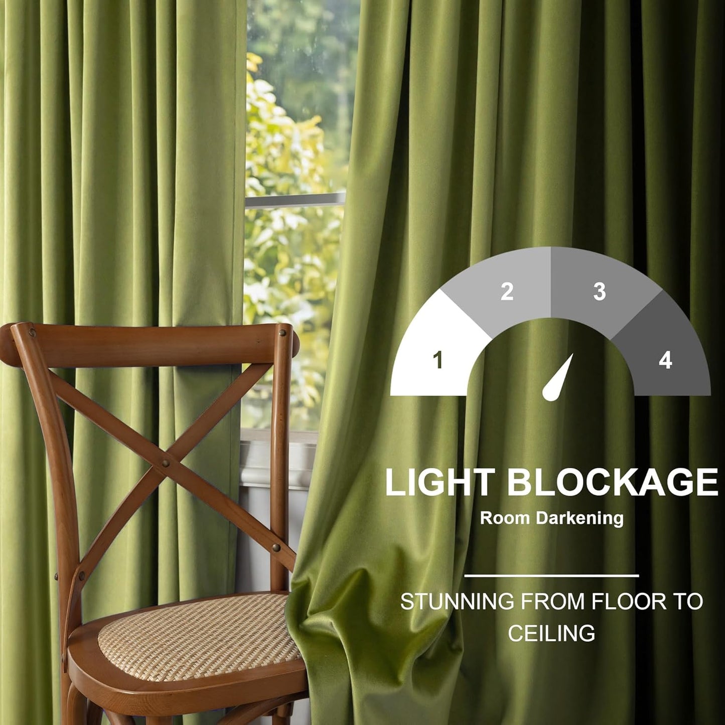 Moss Green Velvet Curtains 84 Inch Long 2 Panel Thick Soft Luxury Sage Olive Green Curtain for Living Room Darkening Thermal Insulated Privacy Drape Bedroom Sliding Door 52x84 Floor Length Back Tab