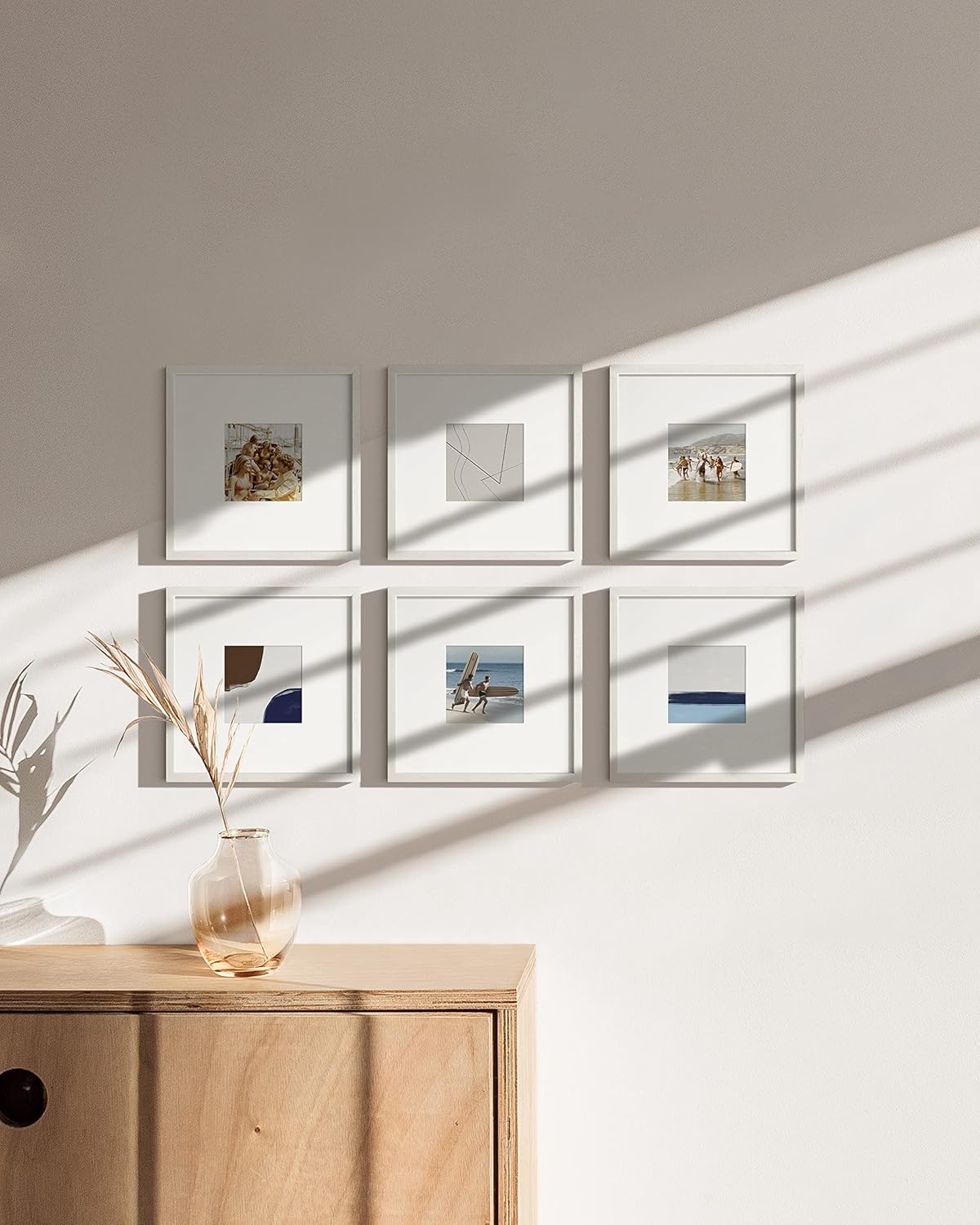 HAUS AND HUES Square Picture Frames - 8x8 Set of 25, Wooden Frames with Mat, White Oak Finish