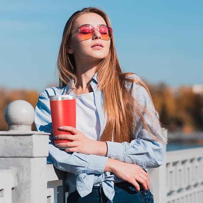 20 oz Tumbler Coffee Travel Tumblers Bulk with Lid Stainless Steel Double Wall Vacuum Insulated Mug Powder Coated Cups fit Car Cupholder for Hot and Cold - Red, 8Pack