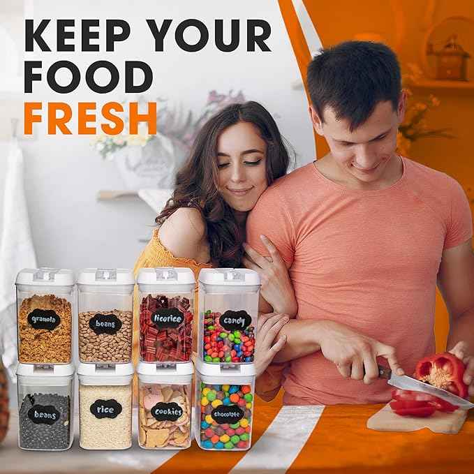 Cheer Collection Airtight Food Storage Containers, Kitchen Storage for Pantry, Set of 8 Food Containers with Lids Airtight, Pantry Storage Containers & Organizers with Lids, White